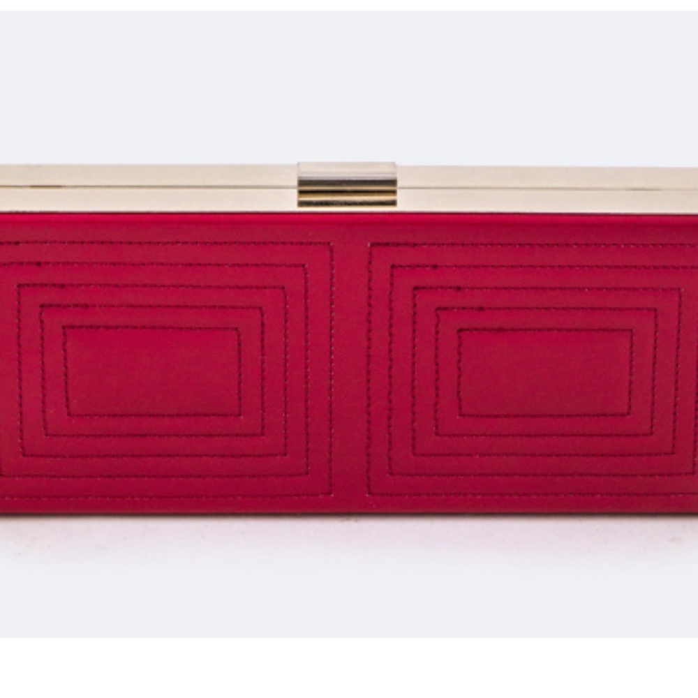 Red Embroidered Square Clutch